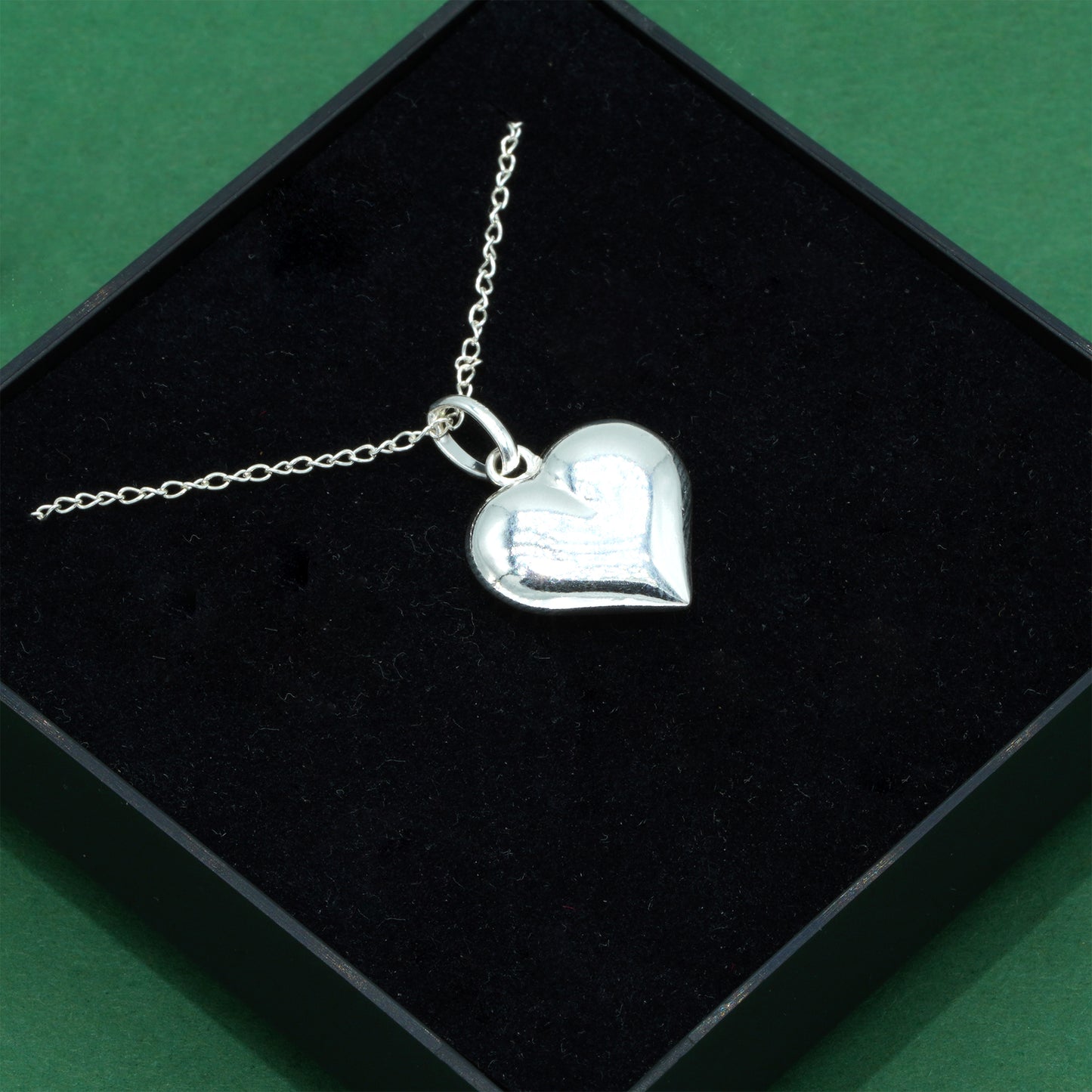 Sterling Silver Puff Heart Pendant Necklace on Trace Cable Chain, Romantic Love Necklace, Supplied in Gift Box