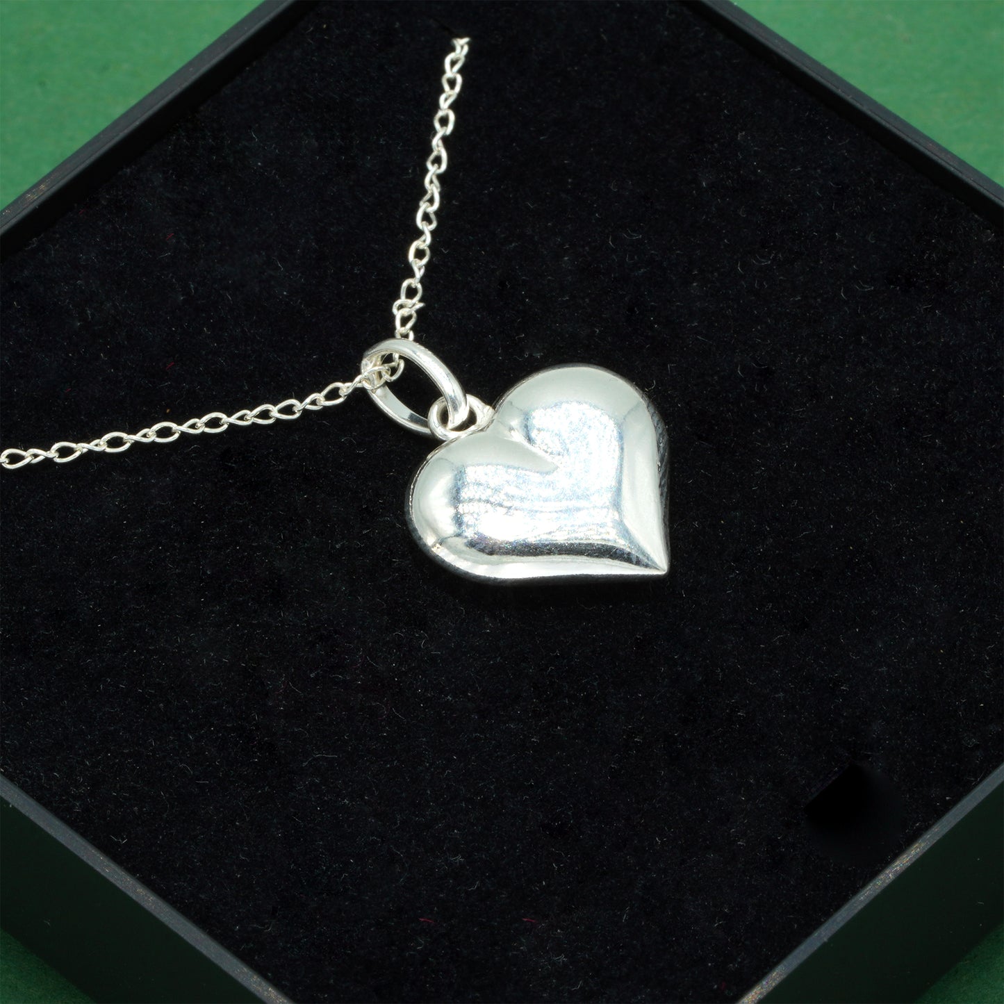 Sterling Silver Puff Heart Pendant Necklace on Trace Cable Chain, Romantic Love Necklace, Supplied in Gift Box