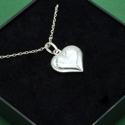 Sterling Silver Puff Heart Pendant Necklace on Trace Cable Chain, Romantic Love Necklace, Supplied in Gift Box