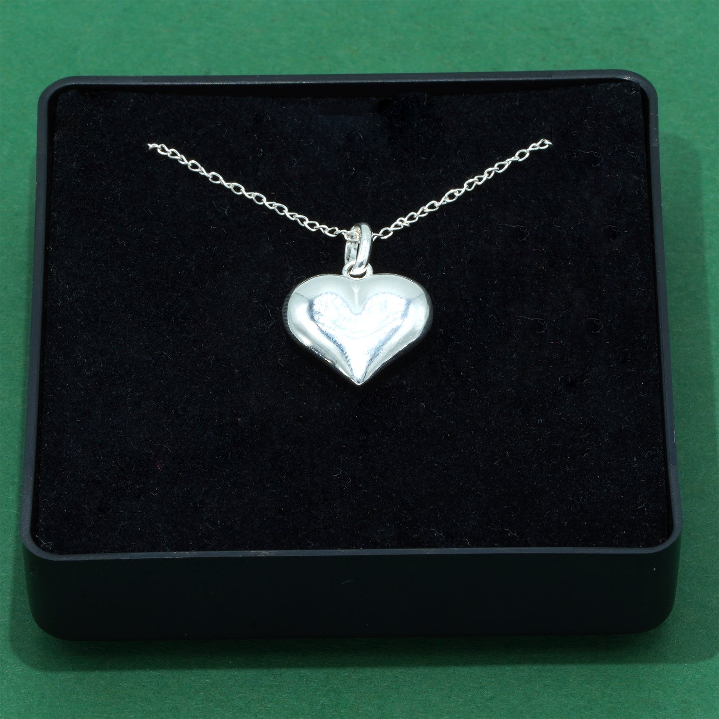 Sterling Silver Puff Heart Pendant Necklace on Trace Cable Chain, Romantic Love Necklace, Supplied in Gift Box