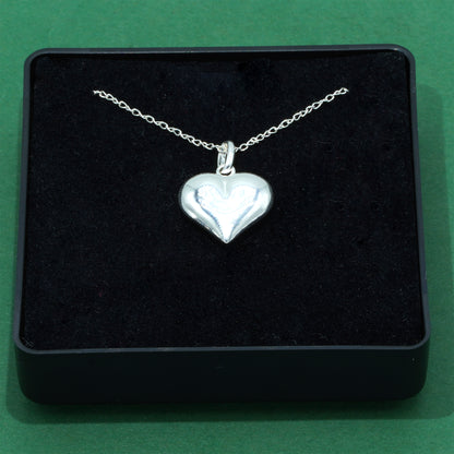 Sterling Silver Puff Heart Pendant Necklace on Trace Cable Chain, Romantic Love Necklace, Supplied in Gift Box