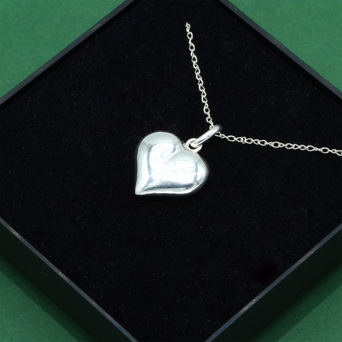 Sterling Silver Puff Heart Pendant Necklace on Trace Cable Chain, Romantic Love Necklace, Supplied in Gift Box