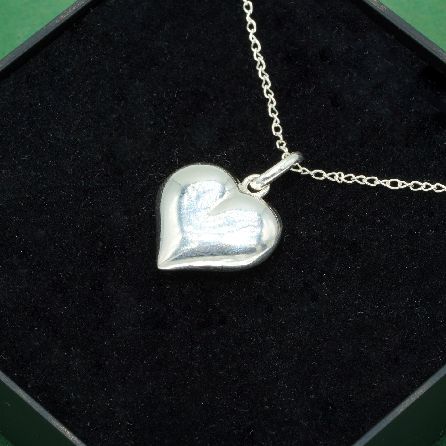 Sterling Silver Puff Heart Pendant Necklace on Trace Cable Chain, Romantic Love Necklace, Supplied in Gift Box