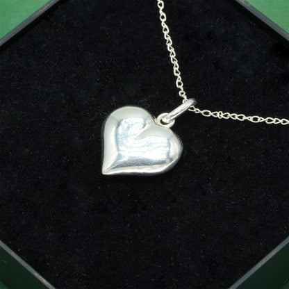 Sterling Silver Puff Heart Pendant Necklace on Trace Cable Chain, Romantic Love Necklace, Supplied in Gift Box