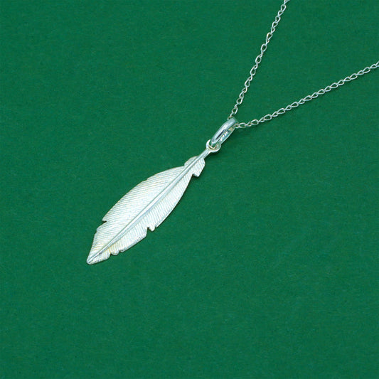 925 Sterling Silver Trace Cable Chain with Diamond Cut Feather Pendant Necklace, Minimalist Statement Jewellery for Her
