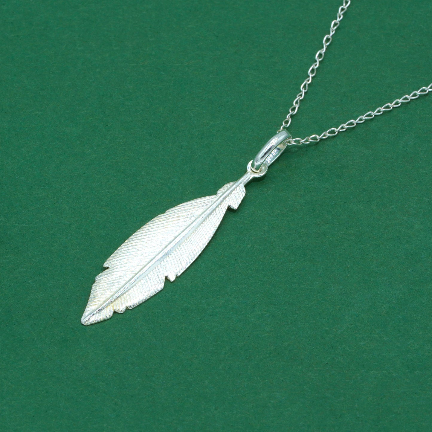 925 Sterling Silver Trace Cable Chain with Diamond Cut Feather Pendant Necklace, Minimalist Statement Jewellery for Her