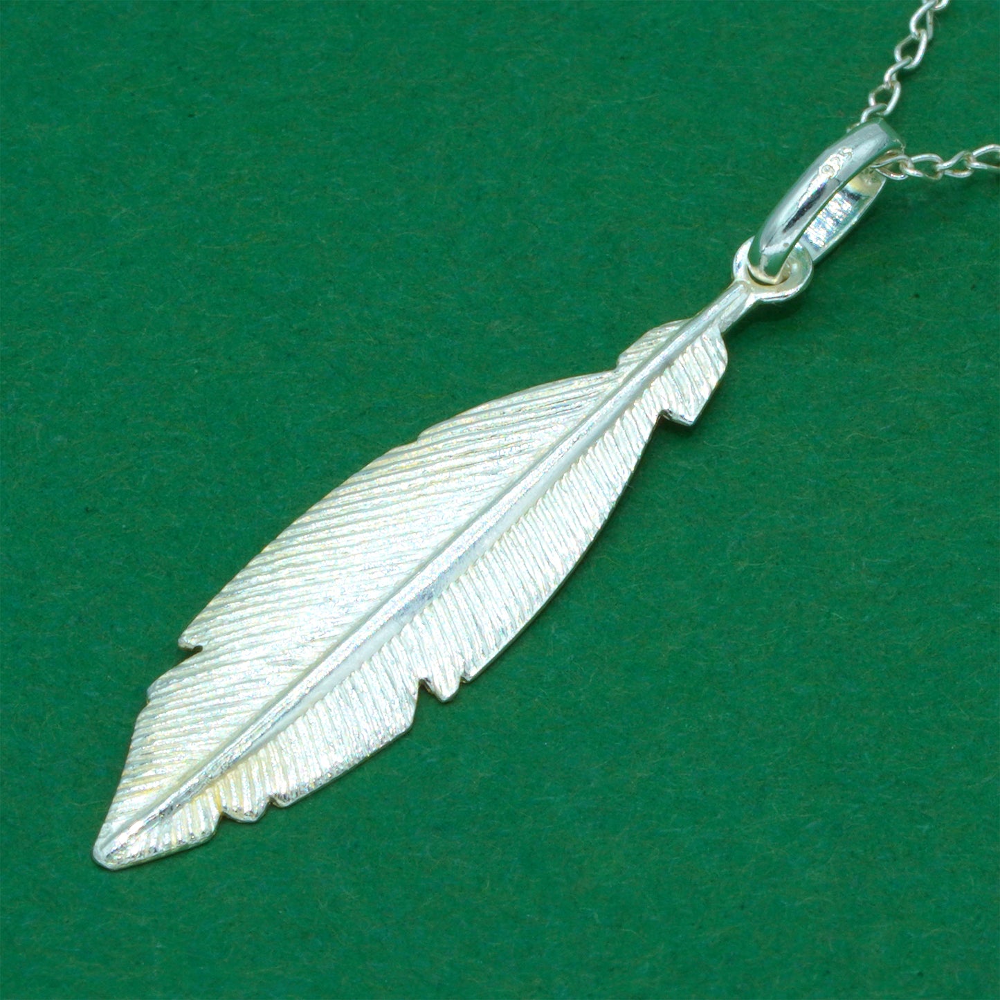 925 Sterling Silver Trace Cable Chain with Diamond Cut Feather Pendant Necklace, Minimalist Statement Jewellery for Her