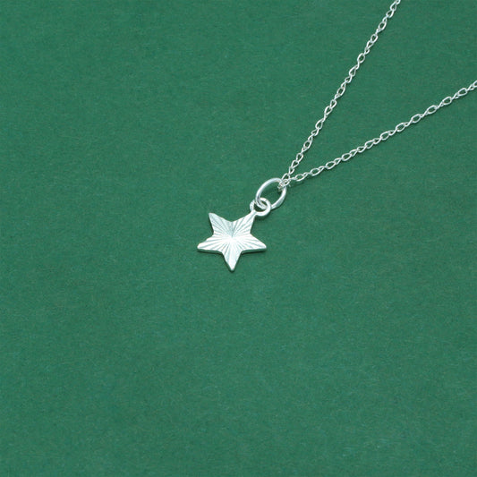 925 Sterling Silver Trace Cable Chain with Star Pendant Necklace, Minimalist Diamond Cut Star Jewellery