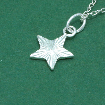 925 Sterling Silver Trace Cable Chain with Star Pendant Necklace, Minimalist Diamond Cut Star Jewellery