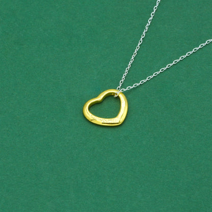 18k Flash Gold Plated Open Heart Pendant Necklace on Trace Cable Chain, Minimalist Romantic Jewellery for Her