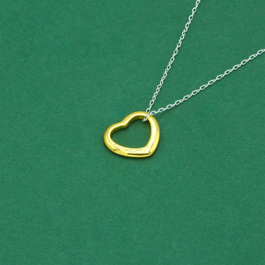 18k Flash Gold Plated Open Heart Pendant Necklace on Trace Cable Chain, Minimalist Romantic Jewellery for Her