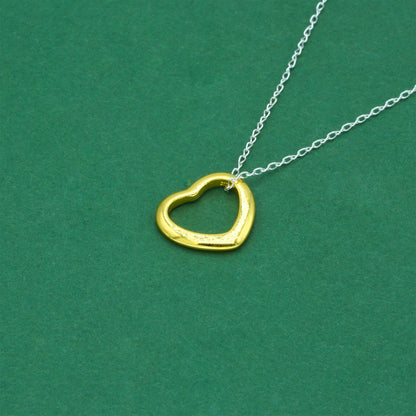 18k Flash Gold Plated Open Heart Pendant Necklace on Trace Cable Chain, Minimalist Romantic Jewellery for Her