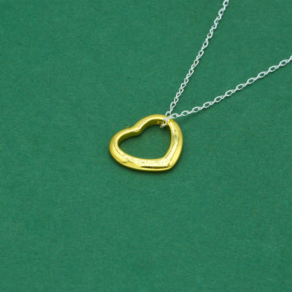 18k Flash Gold Plated Open Heart Pendant Necklace on Trace Cable Chain, Minimalist Romantic Jewellery for Her