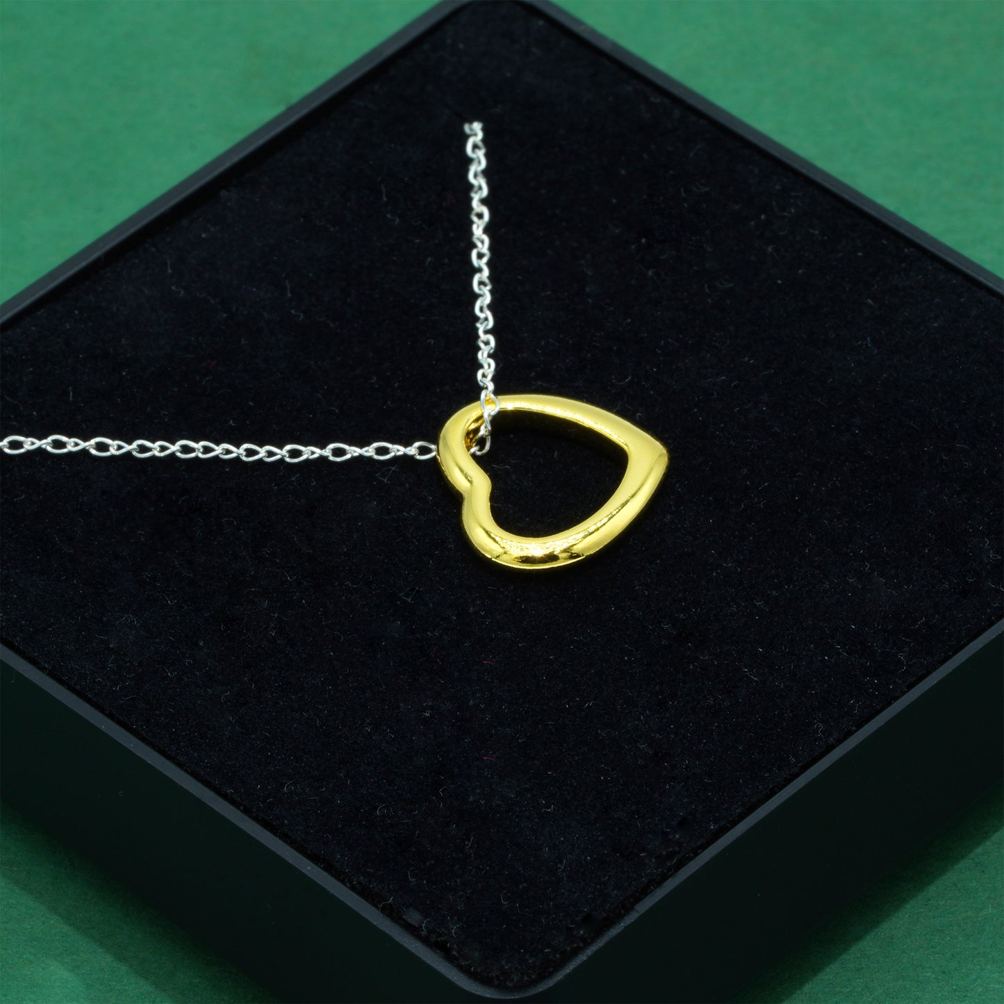 925 Sterling Silver Trace Cable Chain With 18K Flash Gold Plated Open Heart Pendant Necklace, Minimalist Love Necklace, Supplied in Gift Box