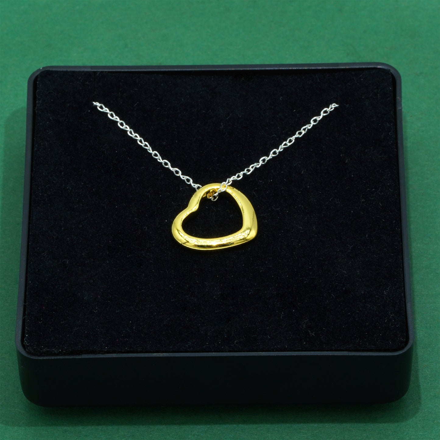925 Sterling Silver Trace Cable Chain With 18K Flash Gold Plated Open Heart Pendant Necklace, Minimalist Love Necklace, Supplied in Gift Box