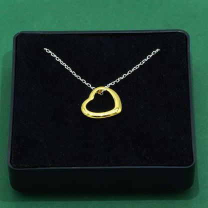 925 Sterling Silver Trace Cable Chain With 18K Flash Gold Plated Open Heart Pendant Necklace, Minimalist Love Necklace, Supplied in Gift Box