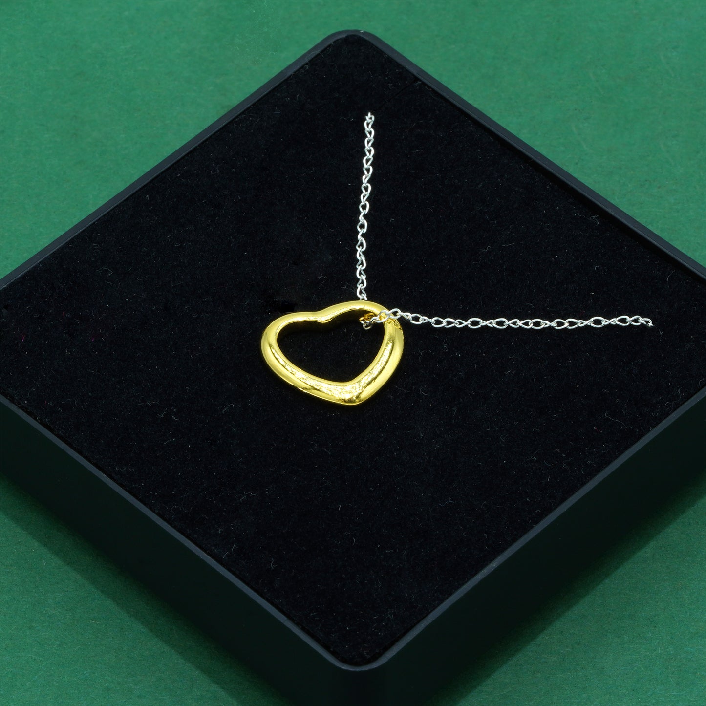 925 Sterling Silver Trace Cable Chain With 18K Flash Gold Plated Open Heart Pendant Necklace, Minimalist Love Necklace, Supplied in Gift Box
