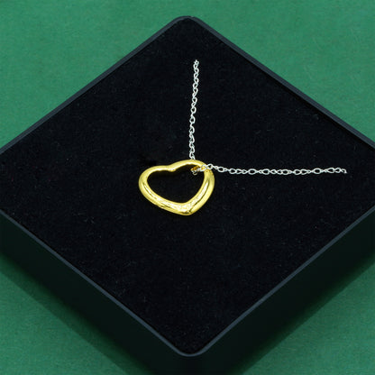 925 Sterling Silver Trace Cable Chain With 18K Flash Gold Plated Open Heart Pendant Necklace, Minimalist Love Necklace, Supplied in Gift Box