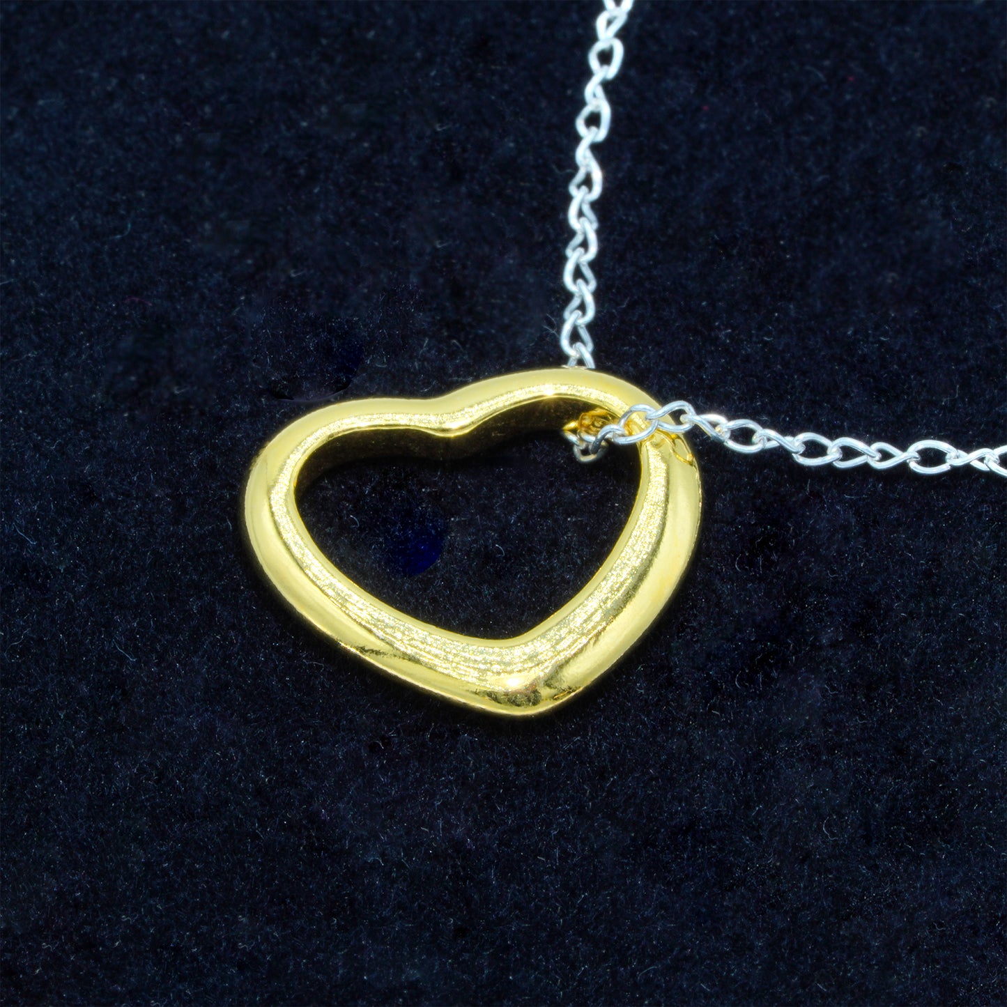 925 Sterling Silver Trace Cable Chain With 18K Flash Gold Plated Open Heart Pendant Necklace, Minimalist Love Necklace, Supplied in Gift Box