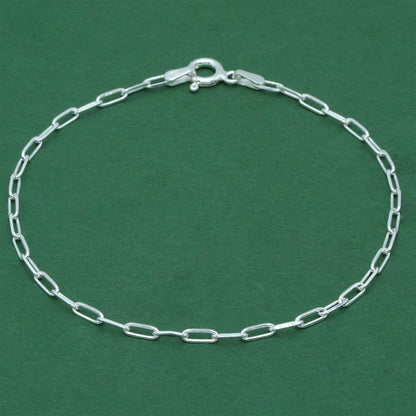 925 Sterling Silver Paperclip Chain Anklet, Minimal Elongated Link Ankle Bracelet, Modern Everyday Jewellery