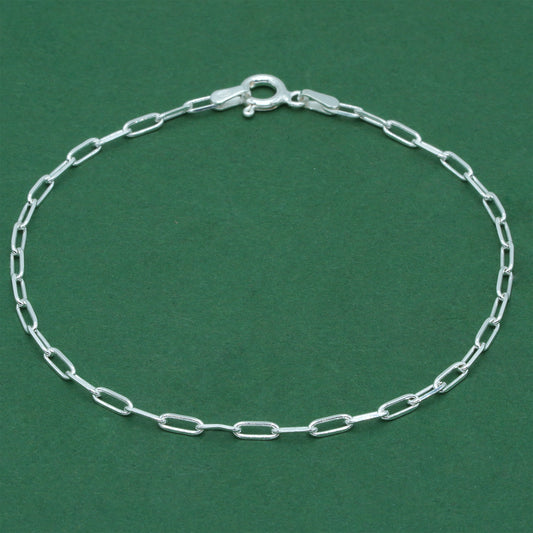 925 Sterling Silver Paperclip Chain Anklet, Minimal Elongated Link Ankle Bracelet, Modern Everyday Jewellery