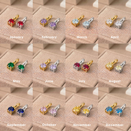 5mm Birthstone Gem Pendant/Charm, Sterling Silver/Gold Plated