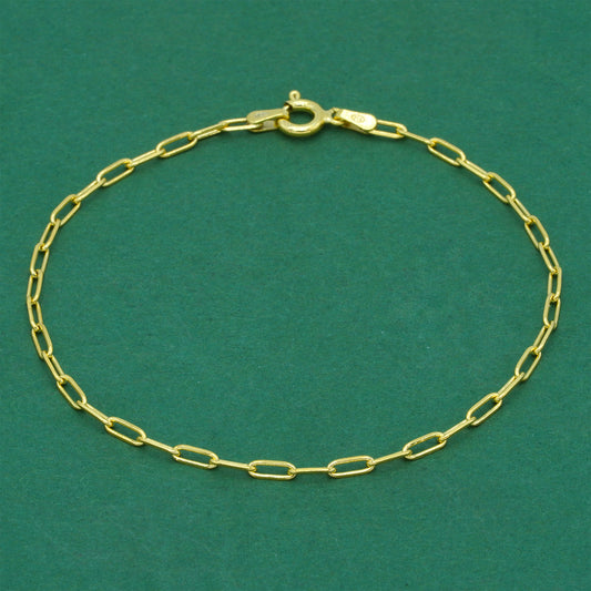 18k Gold Flash Plated Paperclip Chain Anklet, Minimal Elongated Link Gold Ankle Bracelet, Modern Everyday Jewellery