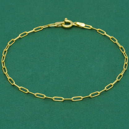 18k Gold Flash Plated Paperclip Chain Anklet, Minimal Elongated Link Gold Ankle Bracelet, Modern Everyday Jewellery