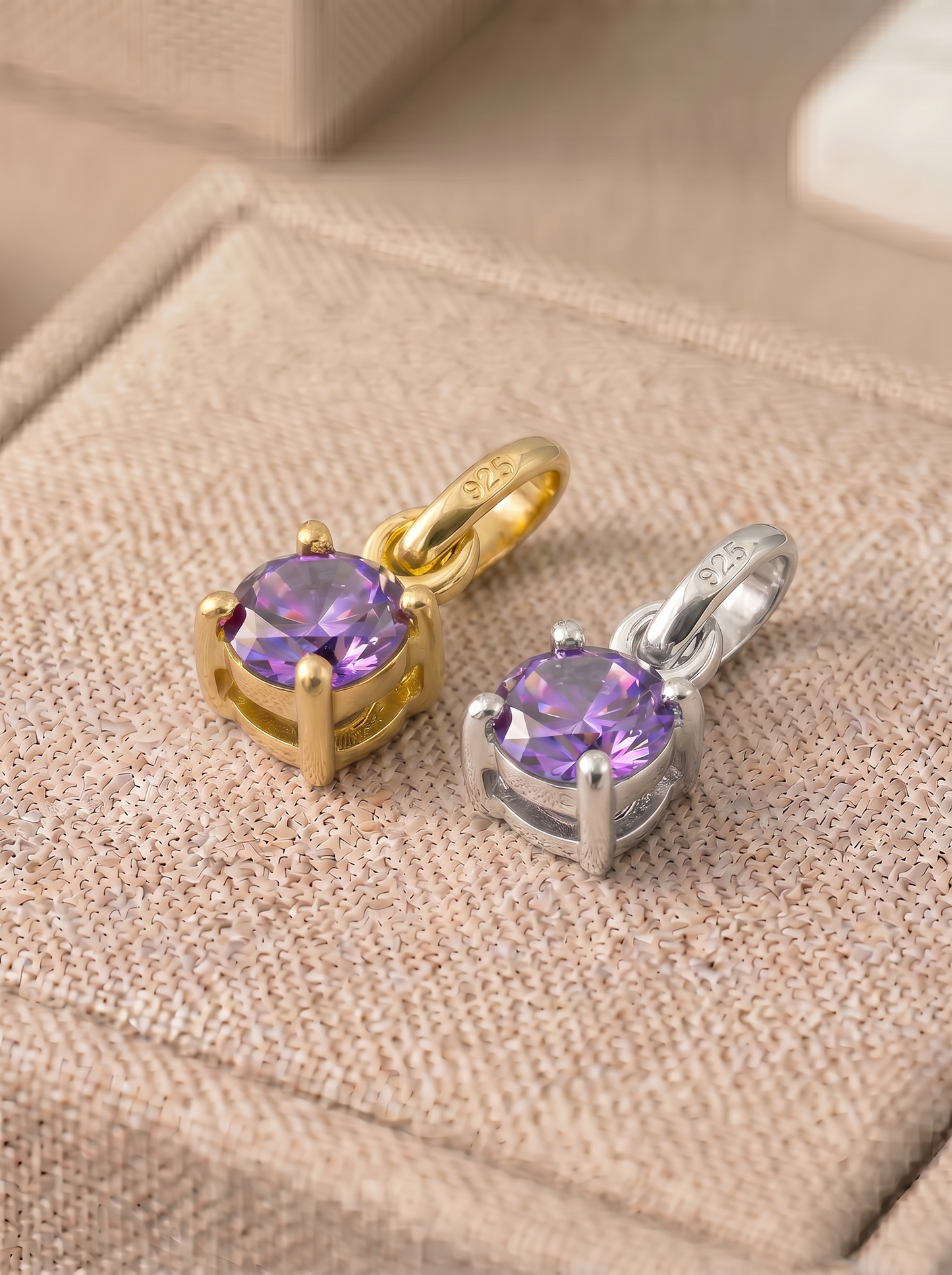 5mm Birthstone Gem Pendant/Charm, Sterling Silver/Gold Plated