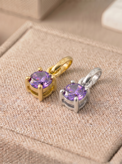 5mm Birthstone Gem Pendant/Charm, Sterling Silver/Gold Plated