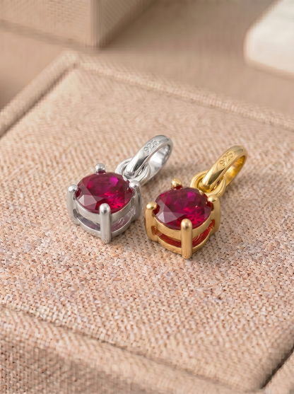 5mm Birthstone Gem Pendant/Charm, Sterling Silver/Gold Plated