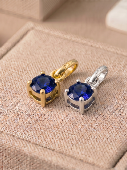 5mm Birthstone Gem Pendant/Charm, Sterling Silver/Gold Plated