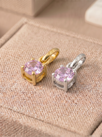 5mm Birthstone Gem Pendant/Charm, Sterling Silver/Gold Plated