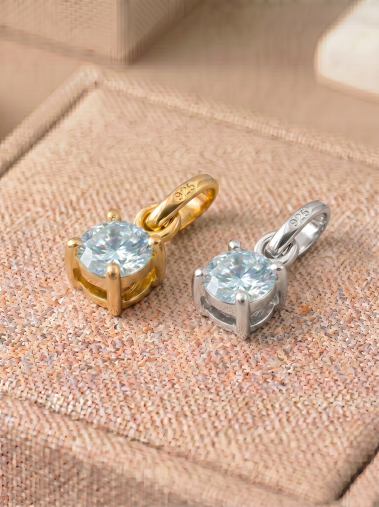 5mm Birthstone Gem Pendant/Charm, Sterling Silver/Gold Plated