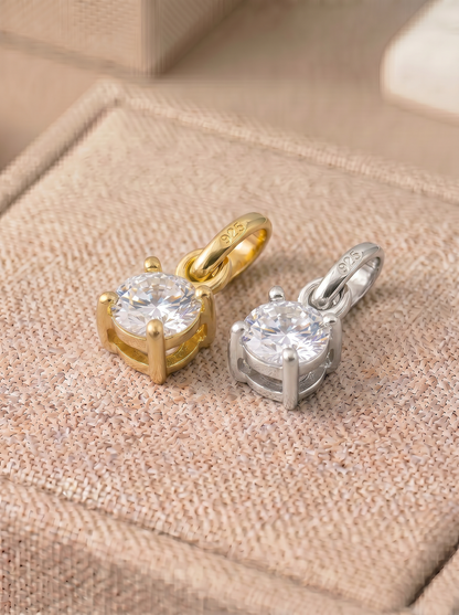 5mm Birthstone Gem Pendant/Charm, Sterling Silver/Gold Plated