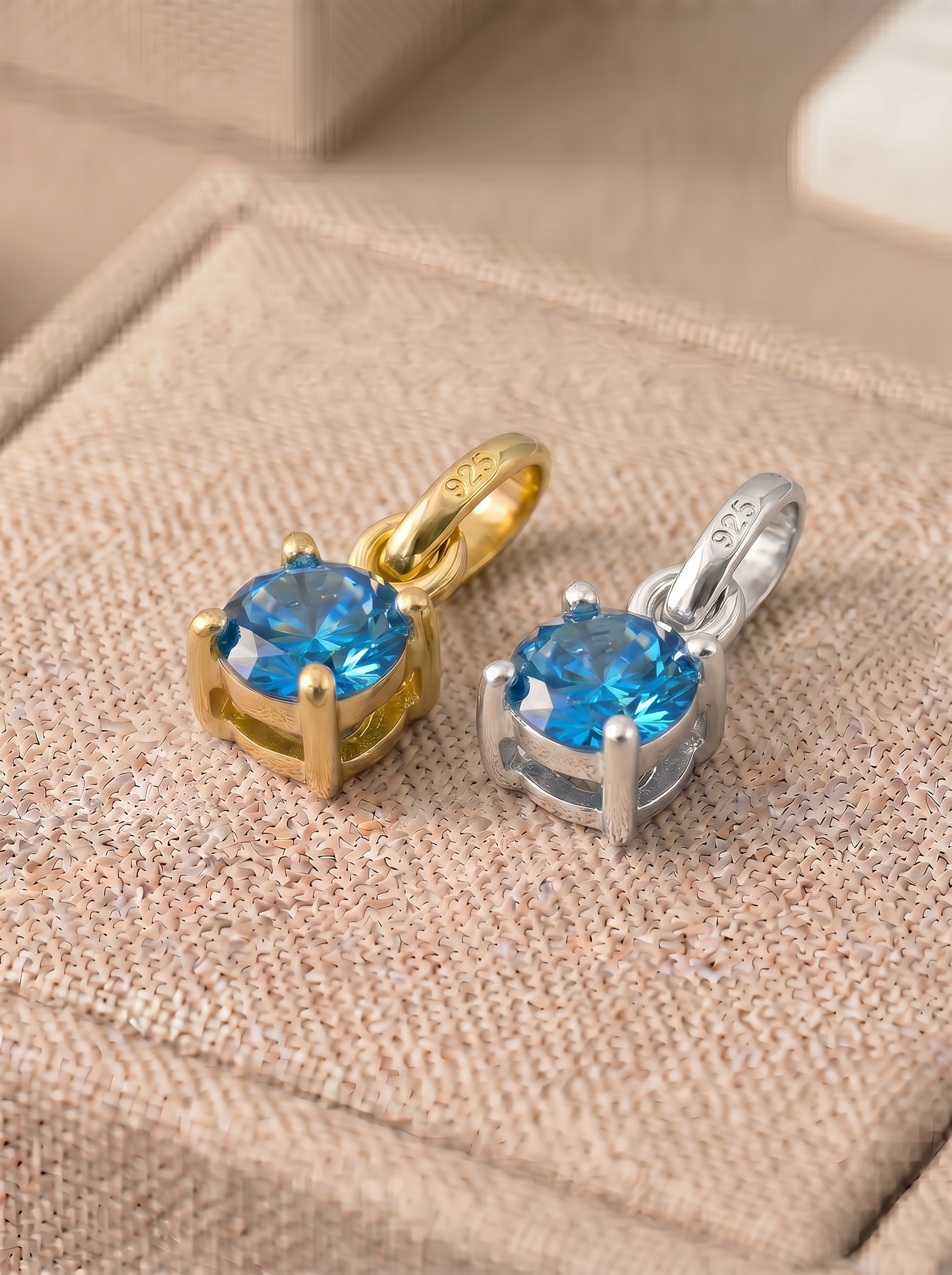 5mm Birthstone Gem Pendant/Charm, Sterling Silver/Gold Plated