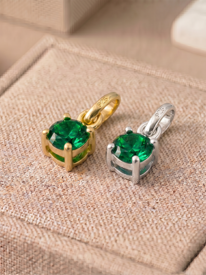 5mm Birthstone Gem Pendant/Charm, Sterling Silver/Gold Plated