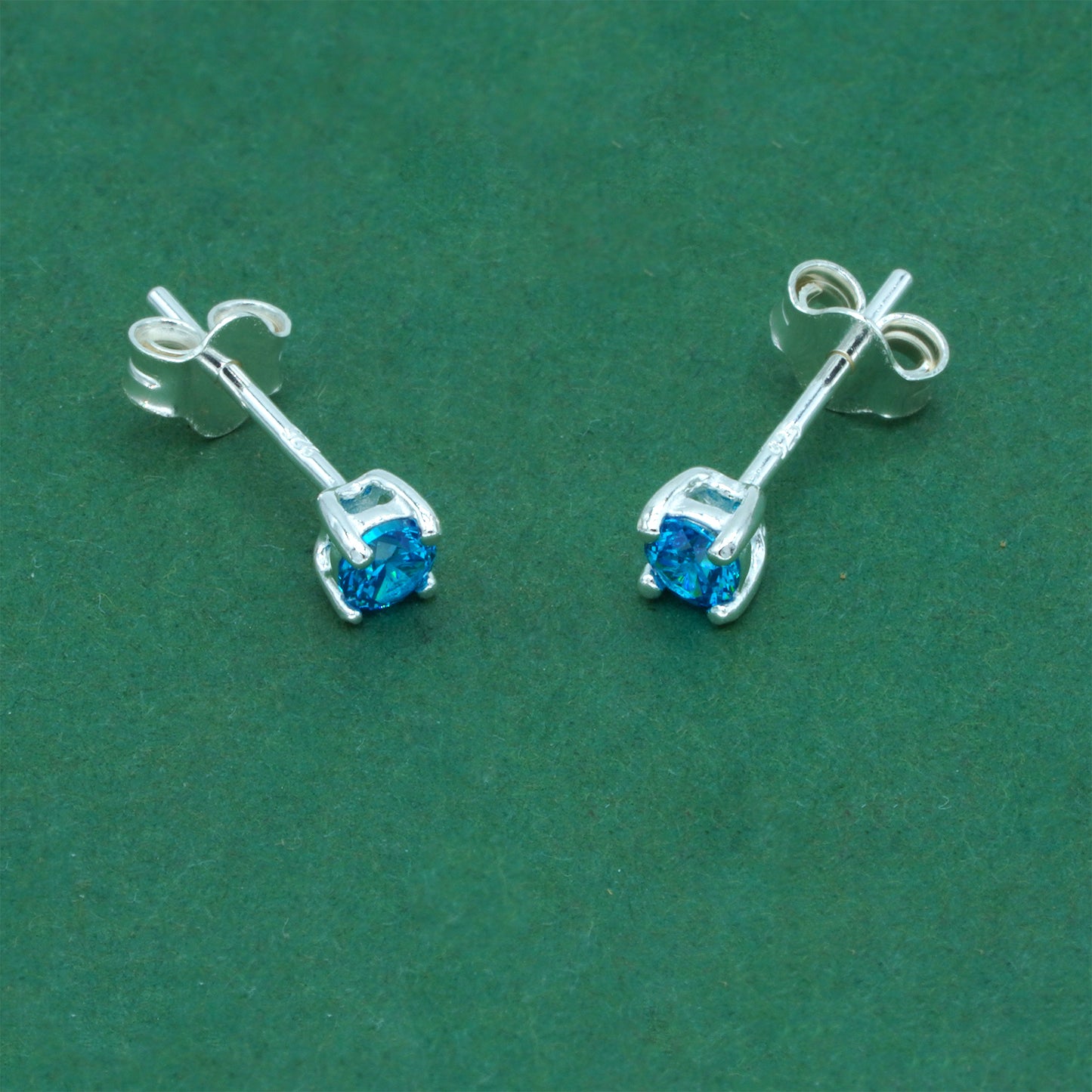 925 Sterling Silver Blue Tanzanite CZ Stud Earrings 4mm, Brilliant Blue Cubic Zirconia Studs, Minimal Dainty Crystal Earrings