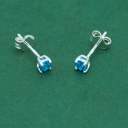 925 Sterling Silver Blue Tanzanite CZ Stud Earrings 4mm, Brilliant Blue Cubic Zirconia Studs, Minimal Dainty Crystal Earrings