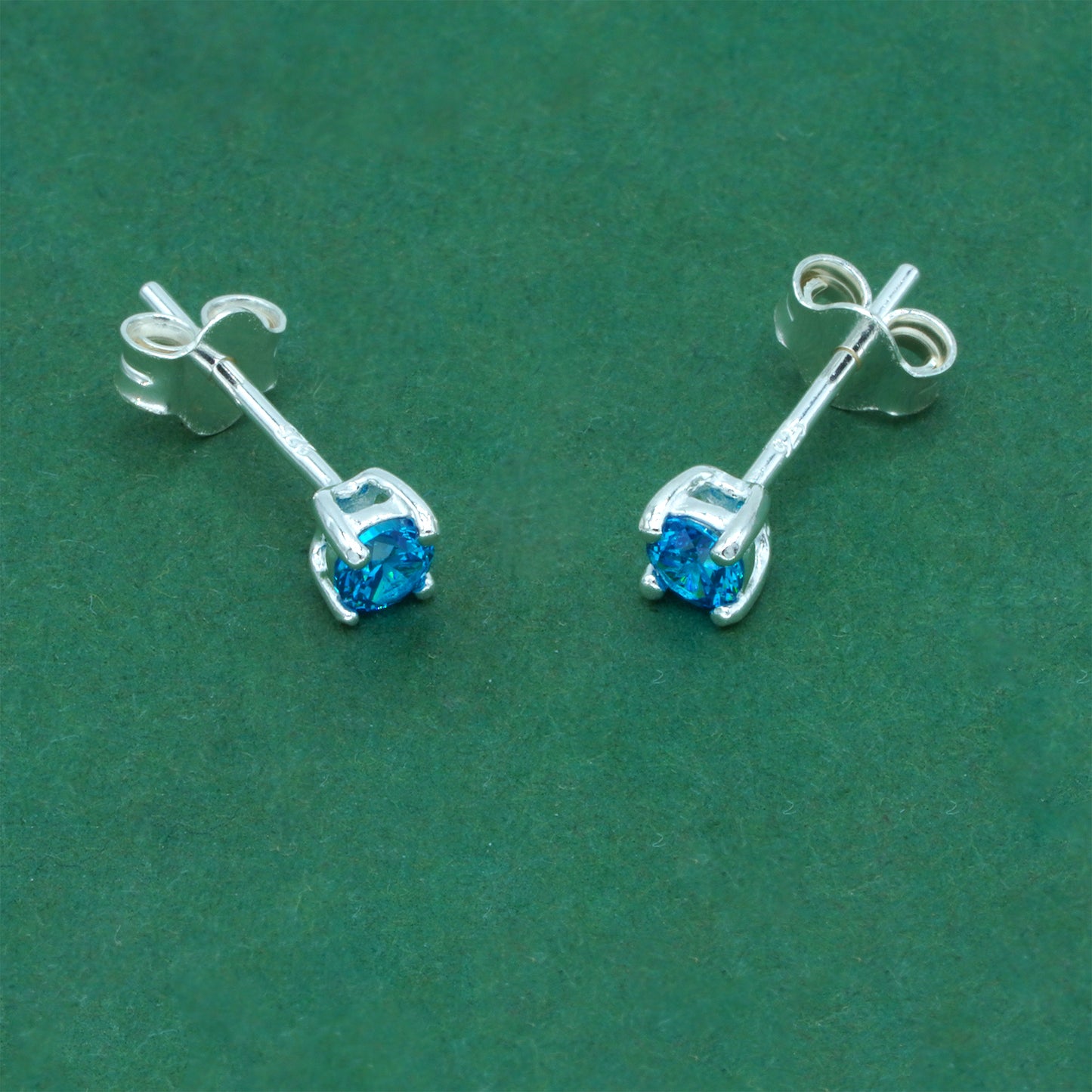 925 Sterling Silver Blue Tanzanite CZ Stud Earrings 4mm, Brilliant Blue Cubic Zirconia Studs, Minimal Dainty Crystal Earrings