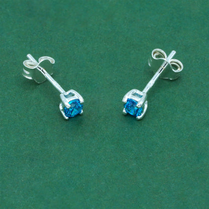 925 Sterling Silver Blue Tanzanite CZ Stud Earrings 4mm, Brilliant Blue Cubic Zirconia Studs, Minimal Dainty Crystal Earrings