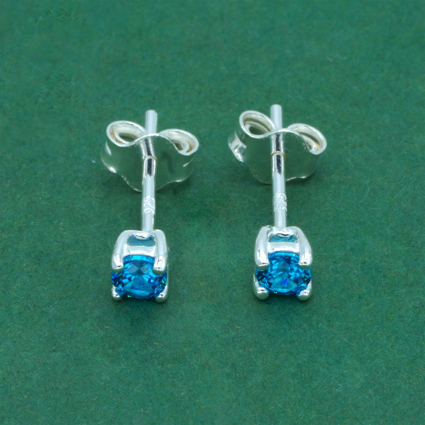 925 Sterling Silver Blue Tanzanite CZ Stud Earrings 4mm, Brilliant Blue Cubic Zirconia Studs, Minimal Dainty Crystal Earrings
