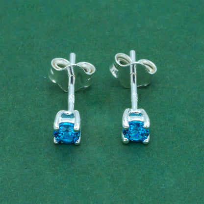 925 Sterling Silver Blue Tanzanite CZ Stud Earrings 4mm, Brilliant Blue Cubic Zirconia Studs, Minimal Dainty Crystal Earrings