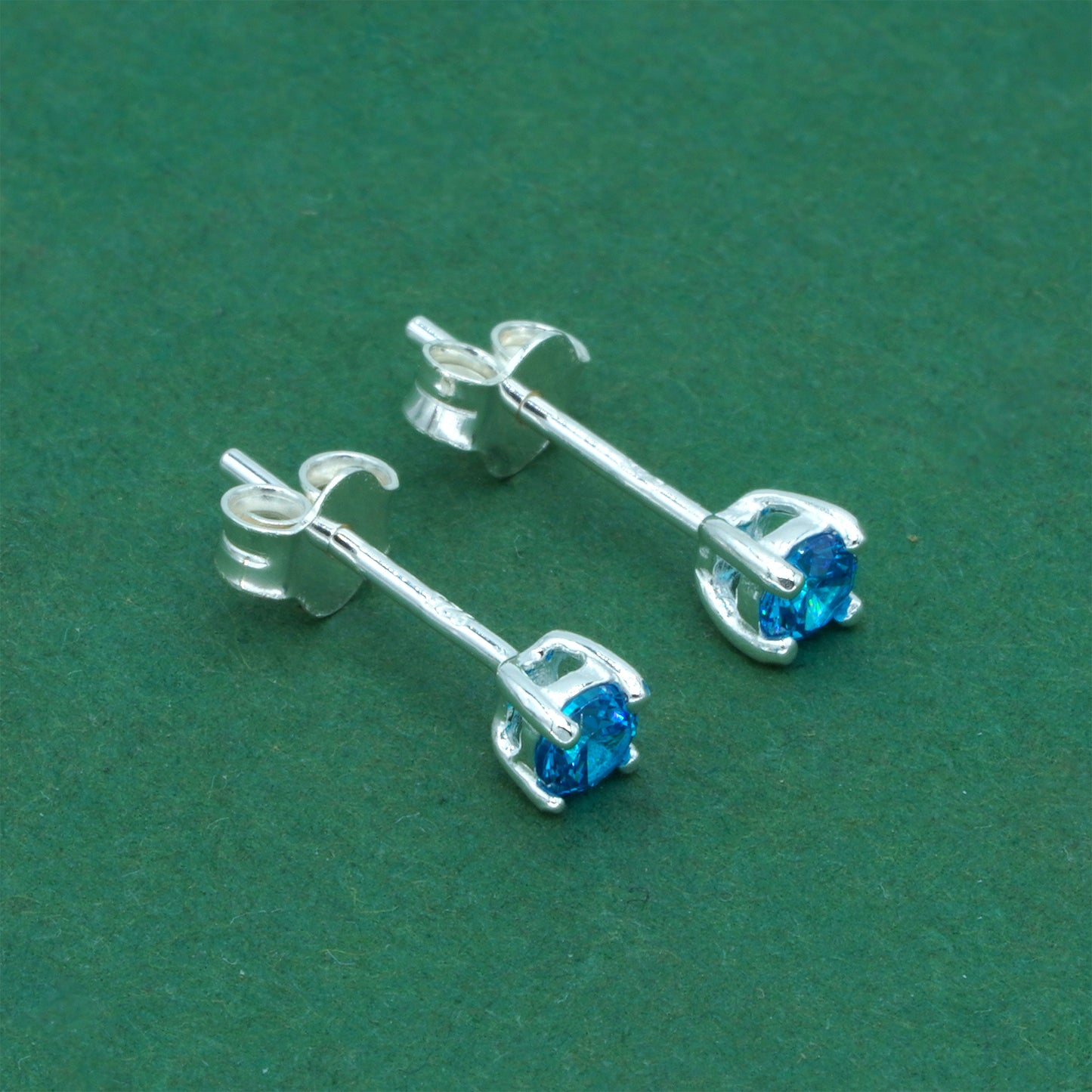 925 Sterling Silver Blue Tanzanite CZ Stud Earrings 4mm, Brilliant Blue Cubic Zirconia Studs, Minimal Dainty Crystal Earrings