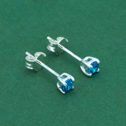 925 Sterling Silver Blue Tanzanite CZ Stud Earrings 4mm, Brilliant Blue Cubic Zirconia Studs, Minimal Dainty Crystal Earrings