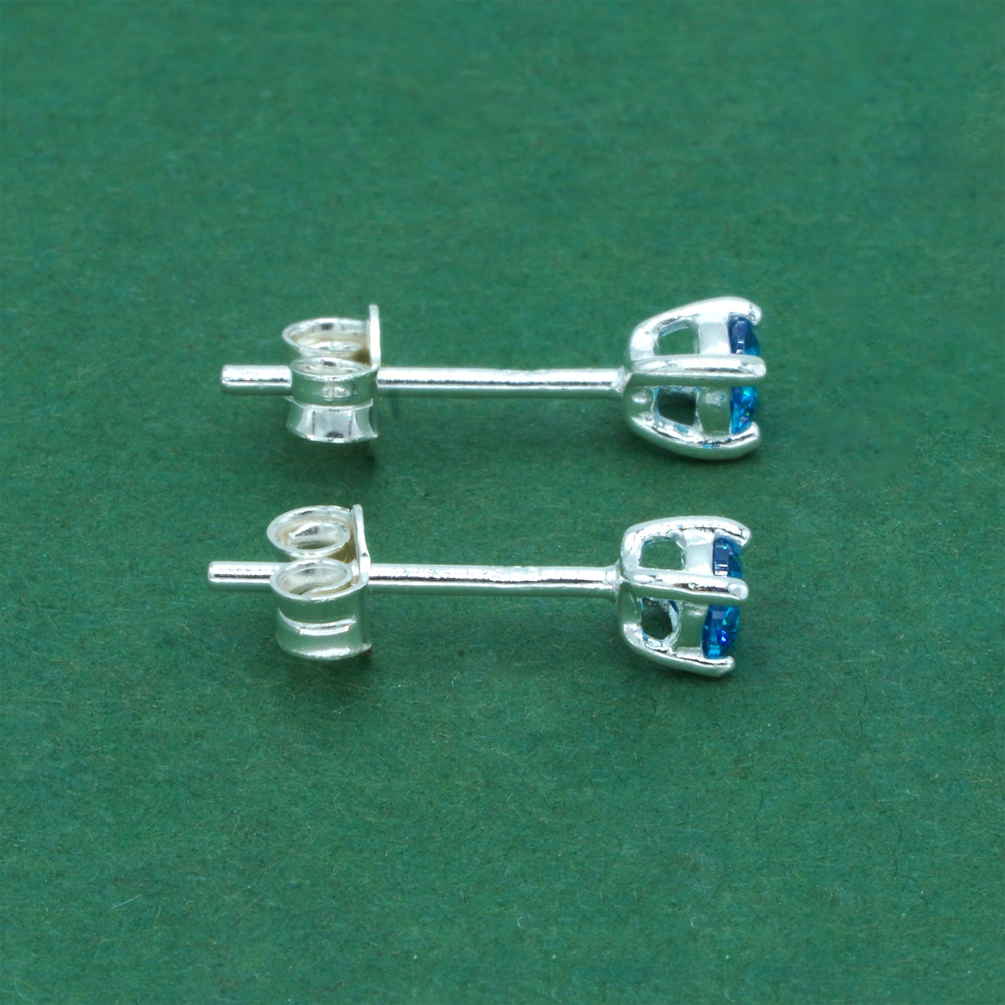 925 Sterling Silver Blue Tanzanite CZ Stud Earrings 4mm, Brilliant Blue Cubic Zirconia Studs, Minimal Dainty Crystal Earrings