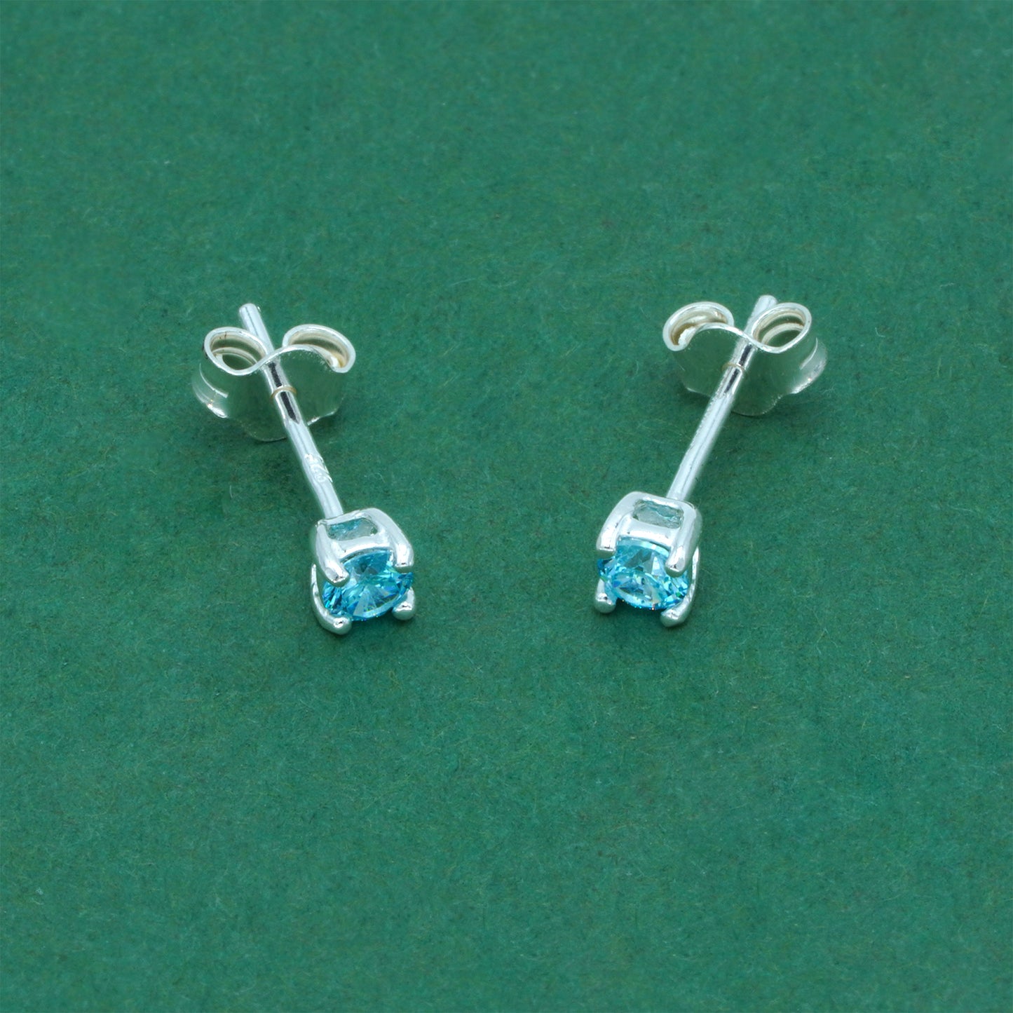 925 Sterling Silver Aquamarine CZ Stud Earrings 4mm, Light Blue Cubic Zirconia Studs, Minimal Dainty Crystal Earrings