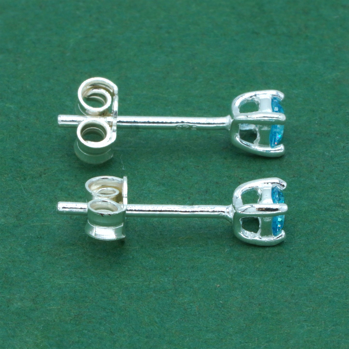 925 Sterling Silver Aquamarine CZ Stud Earrings 4mm, Light Blue Cubic Zirconia Studs, Minimal Dainty Crystal Earrings