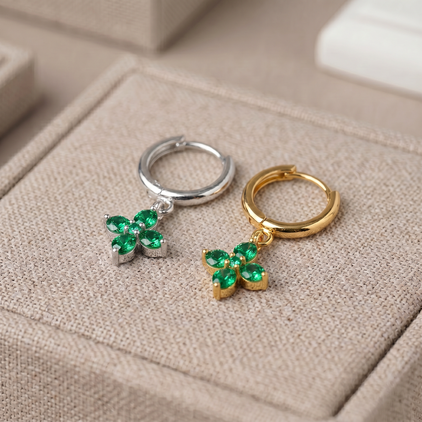 10mm Flower Birthstone Huggie Earrings, Flash Gold/Sterling Silver Finish