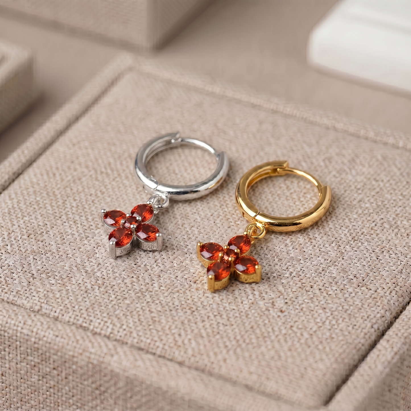 10mm Flower Birthstone Huggie Earrings, Flash Gold/Sterling Silver Finish